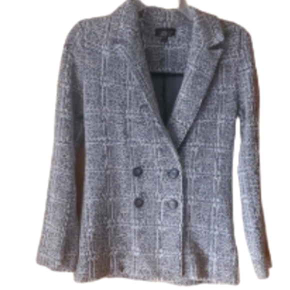 Topshop Jackets & Blazers - Topshop Womans Grey Boucle Plaid  Sweater Jacket Size 2